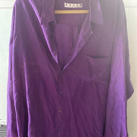 Vintage Basix purple button up with pink detailing XL - Picture 2 of 4
